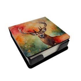 Deer Stag PU Leather Note Paper Holder with Artist-Designed Cover, Desk Accessory, Office Gift