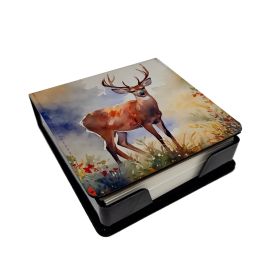 Deer PU Leather Note Paper Holder with Artist-Designed Cover, Desk Accessory, Office Gift
