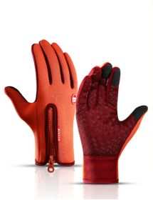 Winter Gloves Touch Screen Riding Motorcycle Sliding Waterproof Sports Gloves With Fleece (Option: Orange-XL)