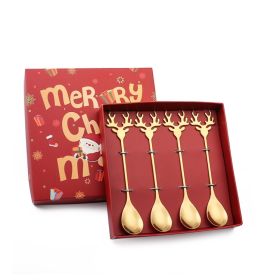 4pcs /Pack Christmas Deer Stirring Spoon Coffee Dessert Scoop (Type: Gadgets, Color: Gold)