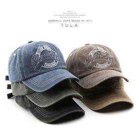 Washed Old Letter Embroidery Five piece Hat Outdoor Male Travel Sunscreen Baseball Hat Duck Tongue Hat (colour: Military green, size: Adjustable)