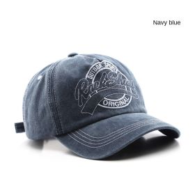Washed Old Letter Embroidery Five piece Hat Outdoor Male Travel Sunscreen Baseball Hat Duck Tongue Hat (colour: Navy, size: Adjustable)
