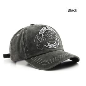 Washed Old Letter Embroidery Five piece Hat Outdoor Male Travel Sunscreen Baseball Hat Duck Tongue Hat (colour: black, size: Adjustable)
