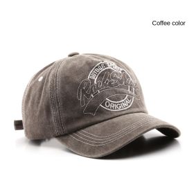 Washed Old Letter Embroidery Five piece Hat Outdoor Male Travel Sunscreen Baseball Hat Duck Tongue Hat (colour: Coffee color, size: Adjustable)
