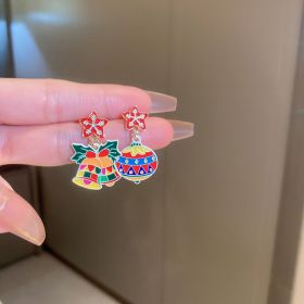 Silver Needle Christmas Series Earrings Bears Elk Bell Christmas Tree Santa Claus Fresh Sweet Earrings Wholesale (colour: Silver Needle Bell)