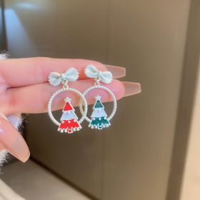 Silver Needle Christmas Series Earrings Bears Elk Bell Christmas Tree Santa Claus Fresh Sweet Earrings Wholesale (colour: Silver Needle - Christmas Tree)
