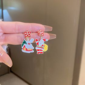 Silver Needle Christmas Series Earrings Bears Elk Bell Christmas Tree Santa Claus Fresh Sweet Earrings Wholesale (colour: Silver Needle - Santa Claus and the House)