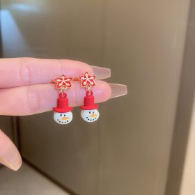 Silver Needle Christmas Series Earrings Bears Elk Bell Christmas Tree Santa Claus Fresh Sweet Earrings Wholesale (colour: Silver Needle - Snowman)
