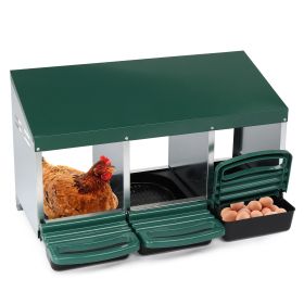3 Compartment Chicken Feeder with Slanted Roof Red Metal and Plastic Poultry Feeding Trough 81x51x47CM Weather Resistant Outdoor Feeder for Hens (Color: Green)