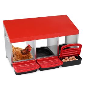 3 Compartment Chicken Feeder with Slanted Roof Red Metal and Plastic Poultry Feeding Trough 81x51x47CM Weather Resistant Outdoor Feeder for Hens (Color: Red)